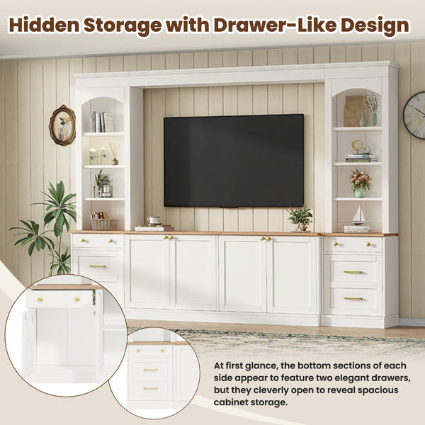 English Elm Farmhouse Arched Wall Entertainment Unit Wood Grain Media Console Fits Tvs to 70in White N721S000079K