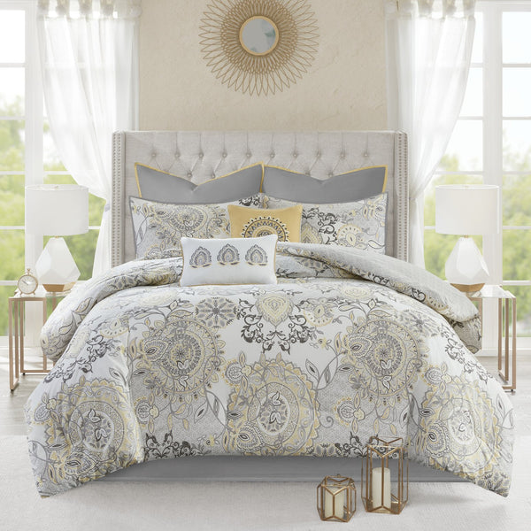 English Elm 8 Piece Reversible Cotton Comforter Set - Floral & Medallion Print, Cal King, Oeko-Tex Certified B03597285