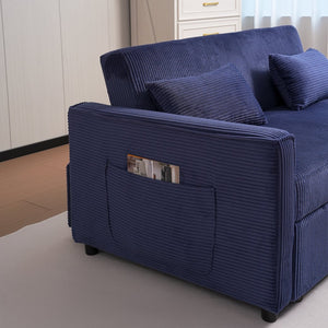 English Elm Futon 3-in-1 Corduroy Sofa Bed with Adjustable Backrest, Pull-Out Sleeper and Storage Pocket Blue W3138P281699