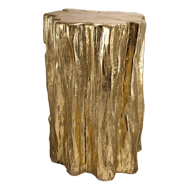 English Elm 13.5x13x20" Golden Tree Trunk Stool – Antique Gold Distressed Accent Side Table, Chic Wood Texture Glam Decor W2078P282133