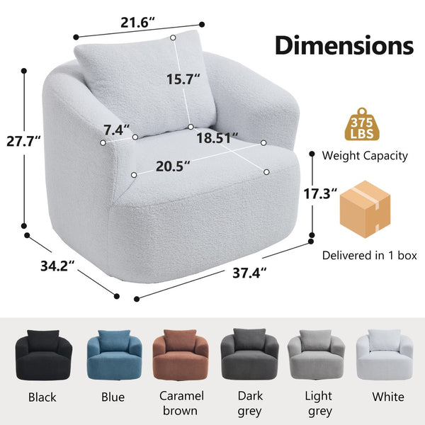 English Elm 360° Swivel Barrel Chair Teddy Fleece Upholstery with Pillow for Bedroom Reading Nook W1803P363035