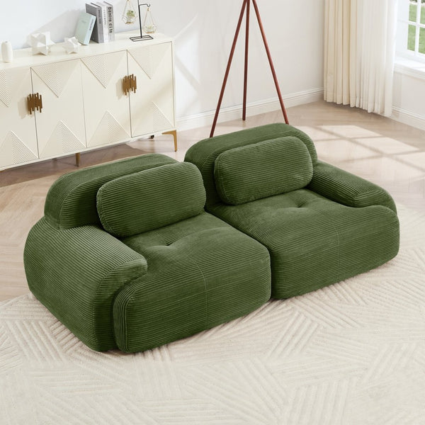 English Elm 82'' Curved Modular Sofa Corduroy Upholstered Two Seat Living Room Lounge Olive Green W714P323642