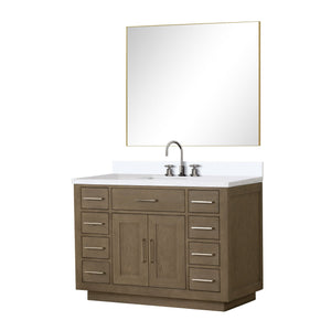 English Elm Grey Oak Single Bath Vanity Set With White Quartz Top, Chrome Faucet, & Frameless Mirror - Modern Design B2731S01965