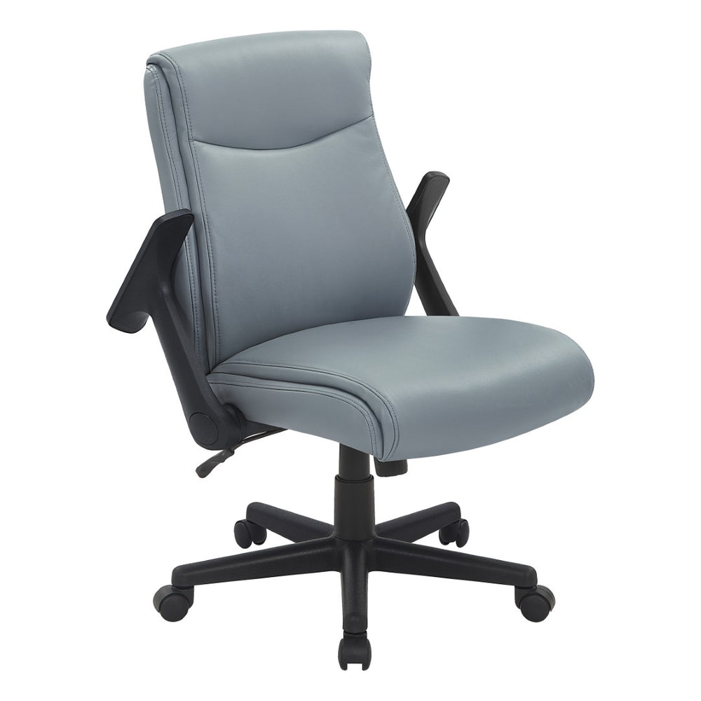 OSP Home Furnishings Mid Back Faux Leather Office Chair with Lumbar Support Adjustable Arms and Swivel Base FL91201-U42