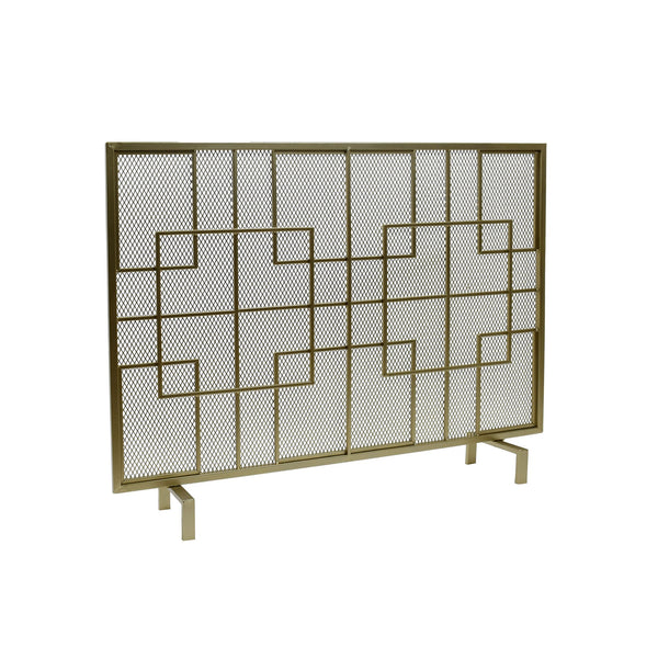 English Elm Christopher Knight Home® - FIRE Dorothy Modern Single Panel Iron Screen with Geometric Mesh Shield — Elegant Hearth Protection Gold 65178.00