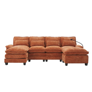 English Elm United We Win 106" U-Shaped Sectional Sofa - Comfy Chenille Couch With Usb Ports, Storage Ottoman & Pillows W1568S00234-GIGA
