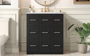 English Elm 30inch Bathroom Vanity with Undermount Sink, Tip-Out Tray, Soft-Close Doors, Spacious Drawers & Handles Black N710P331580B