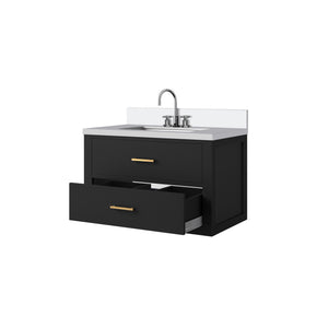 English Elm Black Single Bath Vanity With Cultured Marble Top & Faucet Set – Modern Storage Solution For Your Bathroom B2731P257918