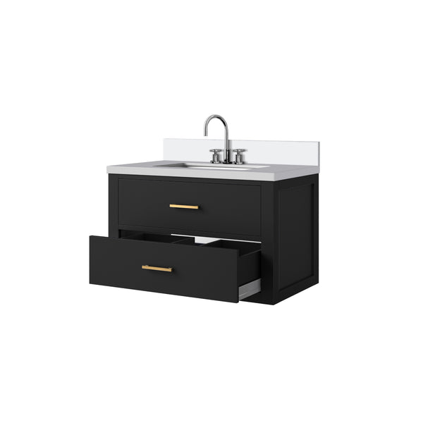 English Elm Black Single Bath Vanity With Cultured Marble Top & Faucet Set – Modern Storage Solution For Your Bathroom B2731P257918