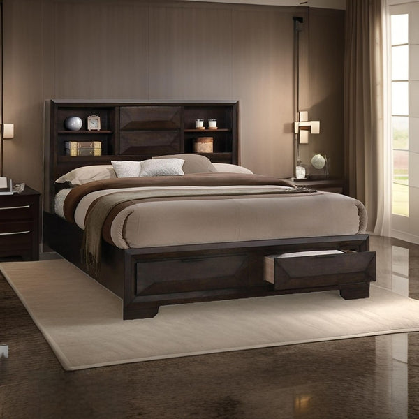 English Elm Contemporary Queen Storage Bed Bookcase Headboard Footboard Drawers Espresso Wood B2741S00895