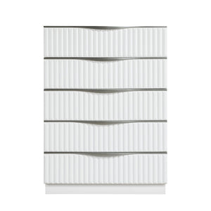 English Elm Luxurious Pearl White Five Drawer Tall Chest with Textured Fronts for Glam Bedrooms B011P455646