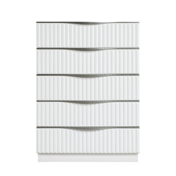 English Elm Luxurious Pearl White Five Drawer Tall Chest with Textured Fronts for Glam Bedrooms B011P455646