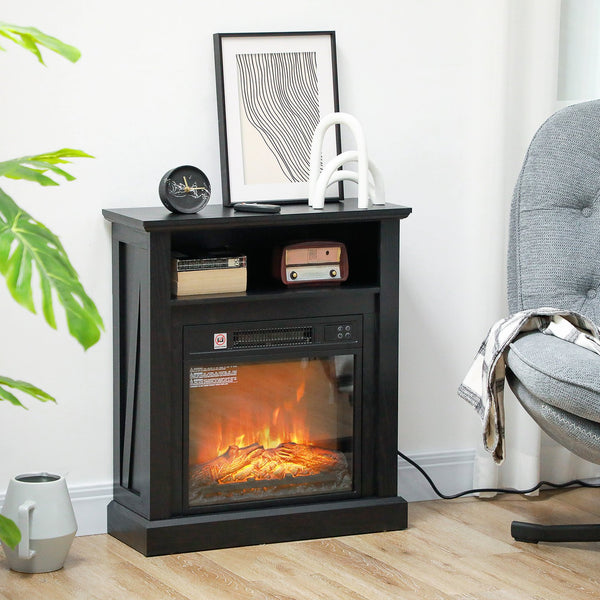 English Elm Homcom 27" Electric Fireplace With Realistic 3D Flame, Remote Control & Stylish Mantel For Cozy Ambiance W2225P249854