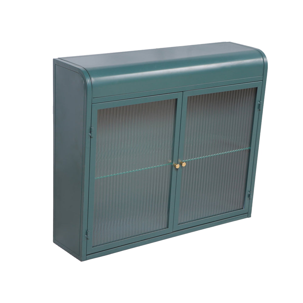 English Elm Army Green Wall-Mounted Metal Storage Cabinet With Elegant Glass Doors For Any Room Décor W3122P272930