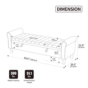 English Elm 65.55" Wide Greige Napped Fabric Storage Bench with Lift Top and Walnut Rubberwood Legs W3098P397305