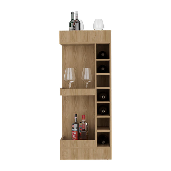 English Elm Bar Cabinet with Concealed Double Doors and 8 Wine Bottle Slots, Durable Engineered Wood Storage Solution Natural Wood 51.18 L x 23.23 W x 4.72 H B097P296848