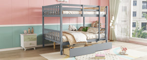 English Elm Full Full Over Full Bunk Bed In Grey With 2 Storage Drawers, Ladder & Safety Guardrails – Versatile Design! W504S00194