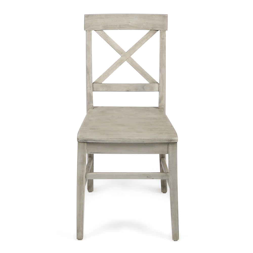 English Elm Christopher Knight Home® - Roshan Farmhouse Acacia Wood Dining Chairs Set Of 2 – Rustic Light Grey Wash With X-Back Design 62888.00LGW