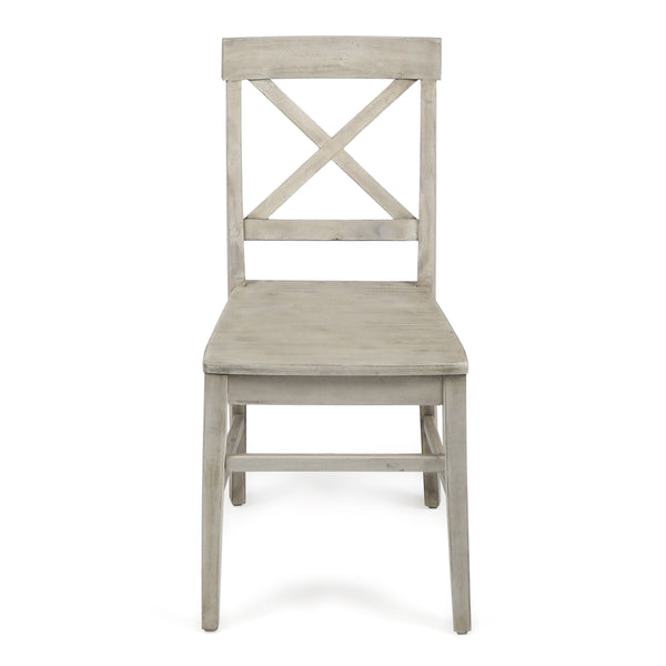 English Elm Christopher Knight Home® - Roshan Farmhouse Acacia Wood Dining Chairs Set Of 2 – Rustic Light Grey Wash With X-Back Design 62888.00LGW