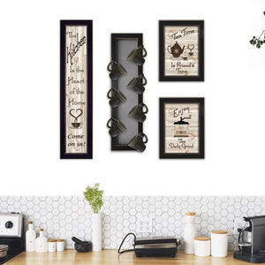 English Elm "kitchen Collection V" Culinary Wall Art Set with Integrated 7-peg Mug Rack Black B06787074