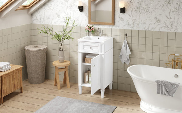 English Elm 16-inch French Style Freestanding Vanity Set with Ceramic Sink and Soft Close Cabinet White N710P405388K