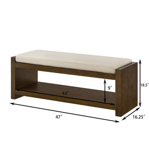English Elm 47" Accent Bench with Lower Shelf Shoe Rack, Removable Padded Cushion, Modern Entryway Seating with Storage and Raised Sides for Stability Ivory W2186P292098