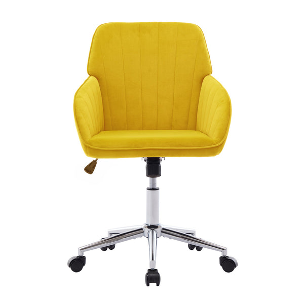 English Elm TY Velvet Office Chair Bright Yellow with Gold Base, 360° Swivel, Height Adjustable, Stable Luxury W2311P270688