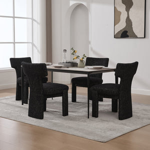 English Elm 22.05" Modern Upholstered Chenille Dining Chair Set of 4 with Rubberwood Legs, Curved Armless Comfort Black+Grey W3189S00002