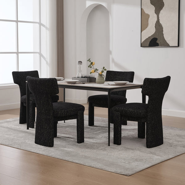 English Elm 22.05" Modern Upholstered Chenille Dining Chair Set of 4 with Rubberwood Legs, Curved Armless Comfort Black+Grey W3189S00002