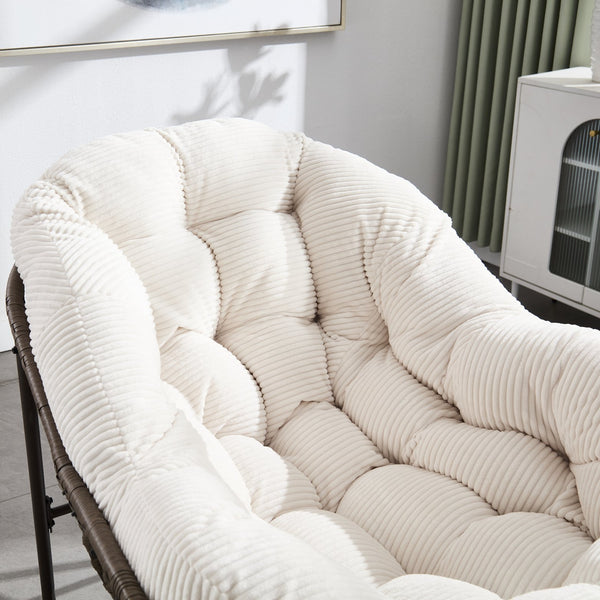English Elm Outdoor Rattan Rocking Chair Oversized Hand-Woven Patio Egg Recliner with Plush Cushion Comfortably Rocking White W640P271521