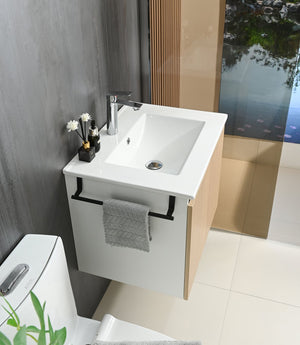 English Elm Goodyo 24" Wall-Mount Floating Bathroom Vanity Cabinet with Soft-Close Doors Stainless Towel Rack Yellow+White D163120297