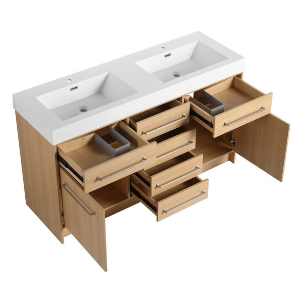 English Elm 60" Freestanding Bathroom Vanity With Double Sink, Soft-Close Doors & Drawers In Original Oak Finish P1 W1972P315232-GIGA