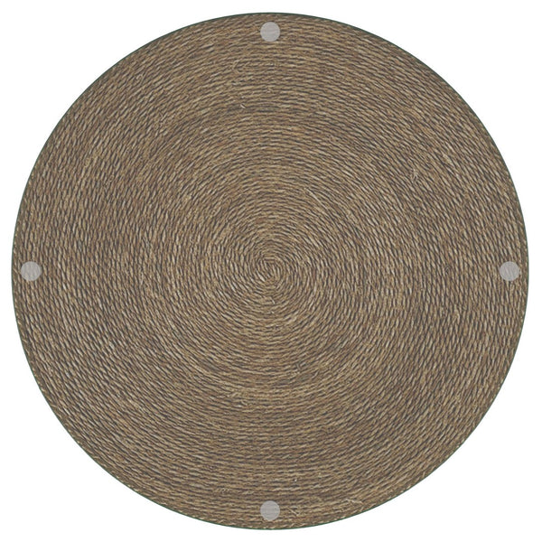English Elm Burma Seagrass Woven Round Side Table with Tempered Glass Top for Coastal Living B062P441426