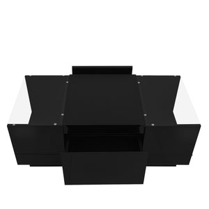 English Elm U-Can LED Coffee Table with Glass Top, 16-Color Bluetooth APP Lighting, Hidden Drawers & Open Storage Black N724P290056B