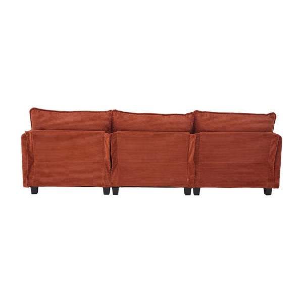 English Elm United We Win Modular Corduroy Sectional with Ottoman Low Profile Living Room Couch Orange W1568S00258