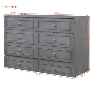 English Elm Queen Murphy Wall Bed with Rattan Panel Cabinet and Storage Drawers for Studio Rooms Gray LP000676AAE