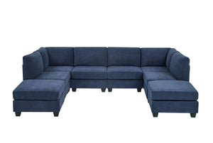 English Elm Faux Leather Modular Sectional Sofa Reconfigurable Pu Upholstery Living Room Dark Blue B2748S00181