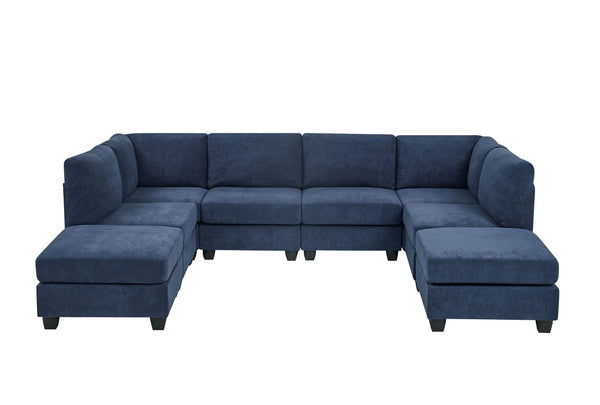 English Elm Faux Leather Modular Sectional Sofa Reconfigurable Pu Upholstery Living Room Dark Blue B2748S00181