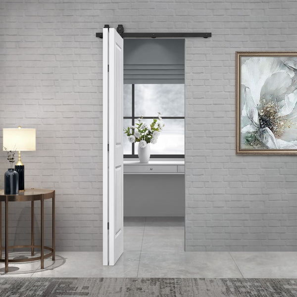 English Elm 24 in Primed Mdf Bi-fold Barn Door with Raised 6-panel Profile and Sliding Hardware B2763P491037