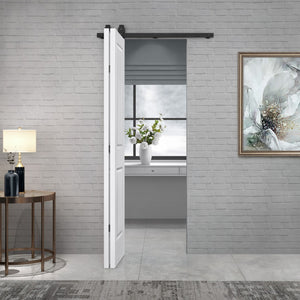 English Elm 24 in Primed Mdf Bi-fold Barn Door with Raised 6-panel Profile and Sliding Hardware B2763P491035