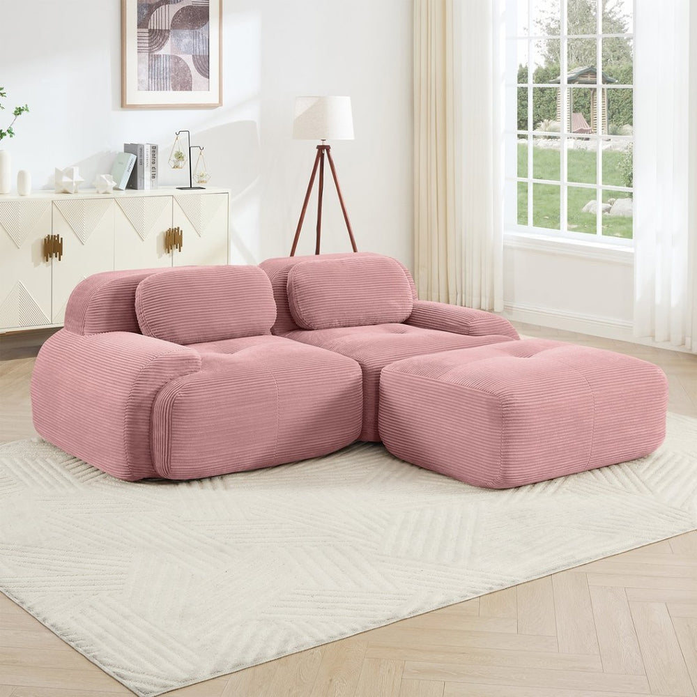 English Elm 82'' Modular L-shaped Sectional Sofa Corduroy Upholstered with Curved Arms for Living Room W714S01404