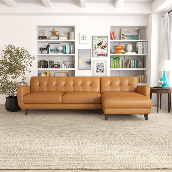 English Elm Ashcroft Furniture - Allison Right-Facing Tan Leather Sectional Sofa - Mid-Century Modern Comfort For Stylish Living Rooms B183S00120