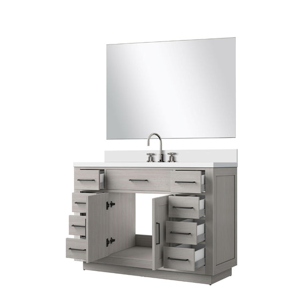 English Elm White Oak Single Bath Vanity Set With Cultured Marble Countertop, Mirror & Chrome Faucet - 48" W B2731S01963-GIGA