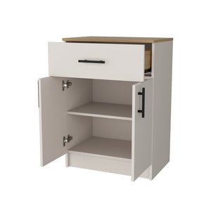 English Elm Ivory Compact 2-Door Kitchen Pantry with Drawer — Space-Saving Melamine Cabinet in Natural Oak Finish B062P227649