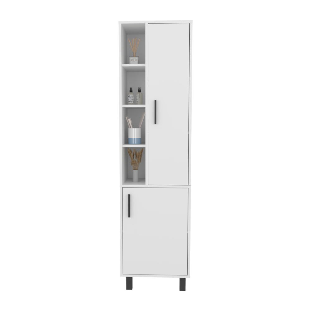 English Elm Delta Storage Cabinet with 3 Open Shelves & 2 Closed Compartments, White Engineered Wood, Modern Legs B092P315578