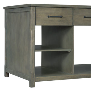 English Elm TREXM Expandable Kitchen Island with Hidden Pull-Out Extension, Built-In Outlets, Retro Storage Wheels Gray XW000023AAE