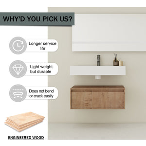 English Elm 30-Inch Wall-Mounted Bathroom Vanity With Resin Sink, Soft-Close Drawer, Modern Oak Finish Design W999S00256