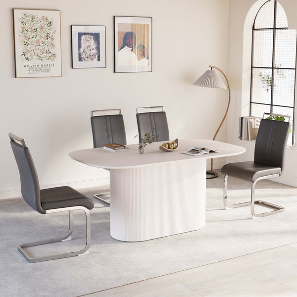 English Elm 63 "Modern-Medieval Cream Mdf Dining Table & 4 Pu Chairs Set - Stylish, Easy Assembly For Home & Kitchen" W2189S00670
