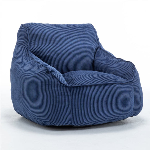 English Elm Giant Corduroy Bean Bag Sofa with Armrests Foam Filled Cozy Adult Lounge Chair Dark Blue W2200P442801