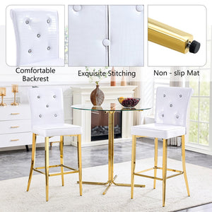 English Elm A Set of 2 Glam Faux Alligator Pvc Barstools with Crystal Buckle Detail White W1512P491589